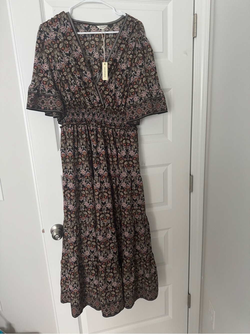 Max Studio Black Floral V-Neck Smocked Maxi Dress - Picture 2 of 10
